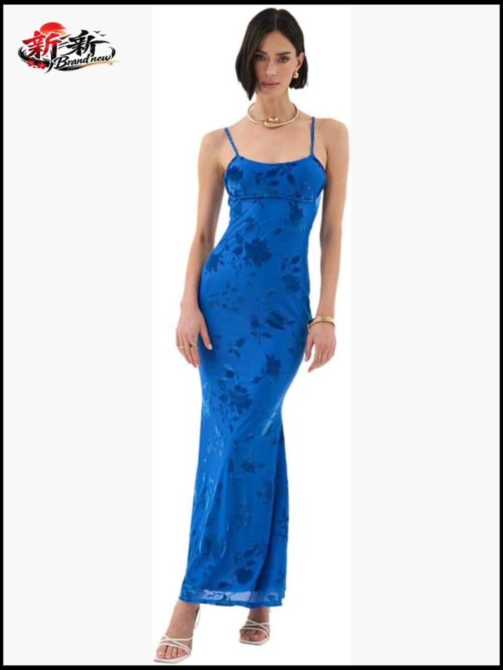 Floral Satin Maxi Dress Spaghetti Strap Bodycon Fit Formal Evening Gown